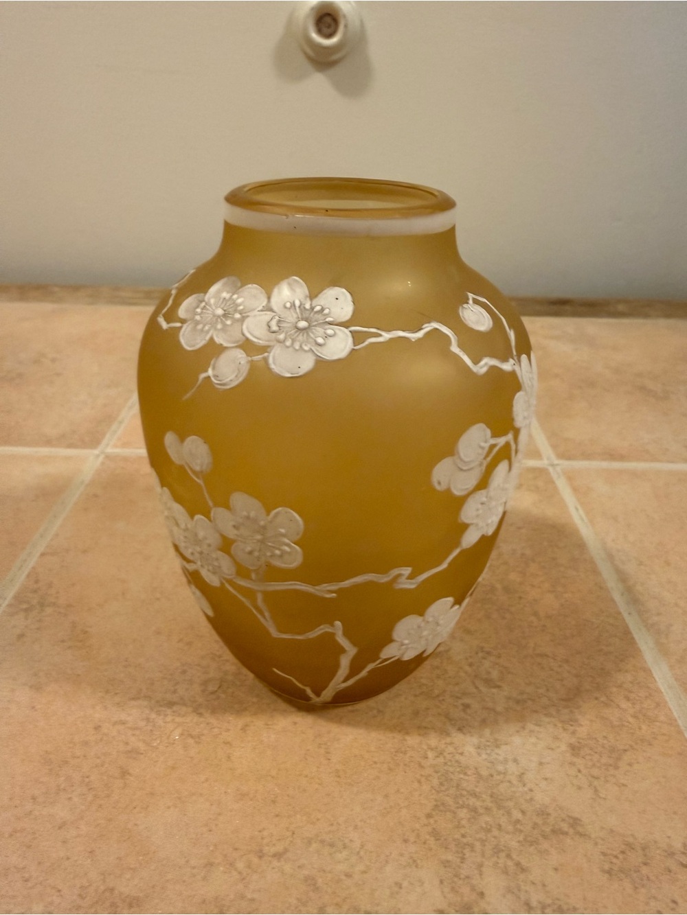Thomas Webb Style Cameo Yellow Glass Vase from Early 20th Century